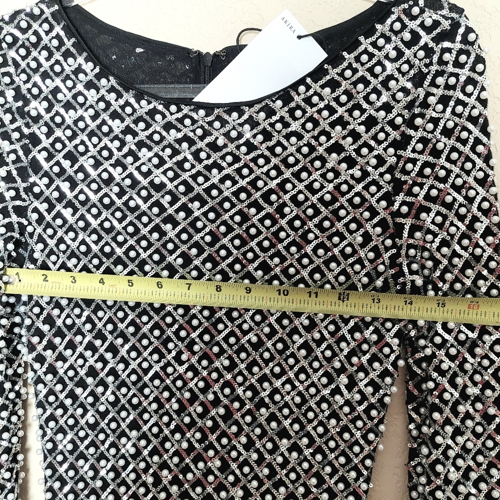 AKIRA Hamptons Holiday Pearl Mini Dress – Beaded Sequin Glam Bodycon Size M - Picture 11 of 14